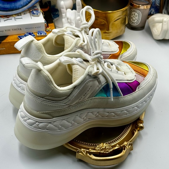 🆕 KURT GEIGER LONDON 🧿 NWOB Kensington Pump Sneaker - White Multi - Sz 39 - Picture 6 of 16